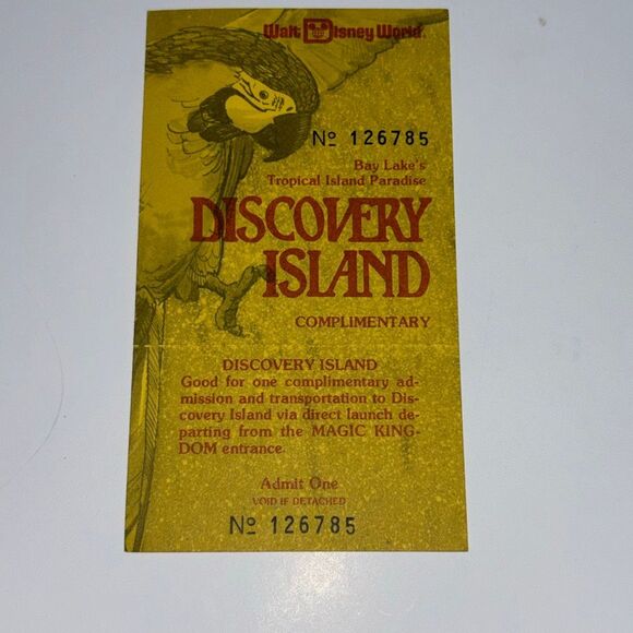 DISNEY Ticket Walt Disney World Discovery Island Complimentary Unused 1980 - Picture 1 of 4